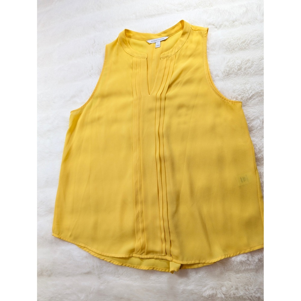 41 Hawthorn Womens Yellow Sleeveless Pintuck Split Neck Blouse Top L Resortwear